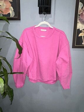 We the Free Pink Crewneck Sweatshirt - Puff Sleeves Medium